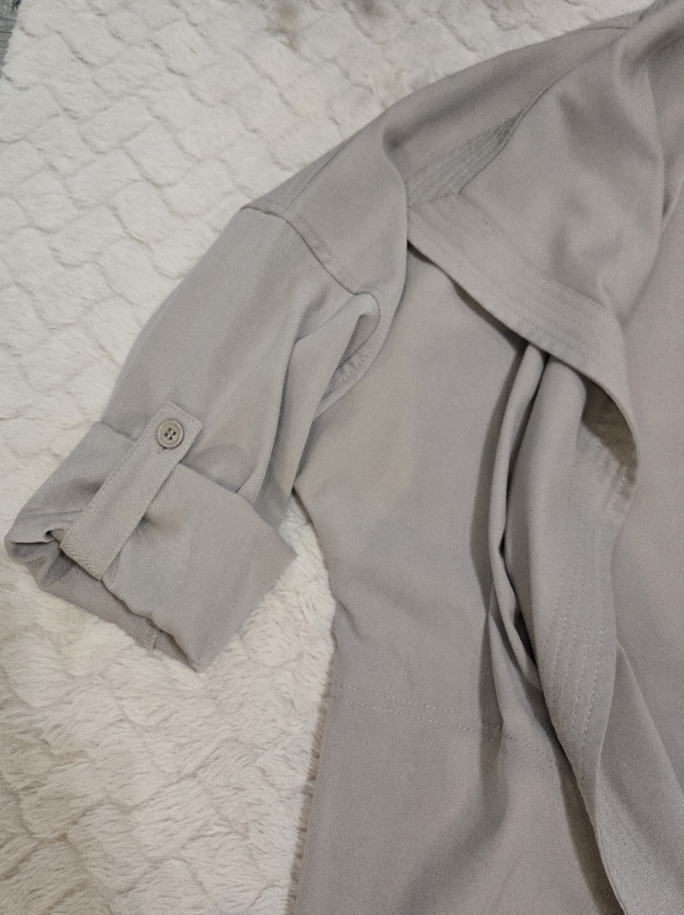 Max Studio Tan Draped Open Front Flowy Jacket - Picture 6 of 8